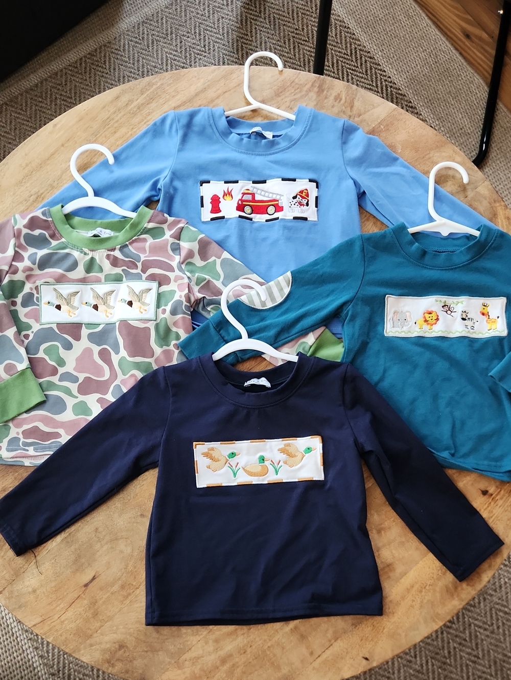 Abby&Evie Long-Sleeve Patch Tee - Blue, Teal, Navy, Camo 12 Months